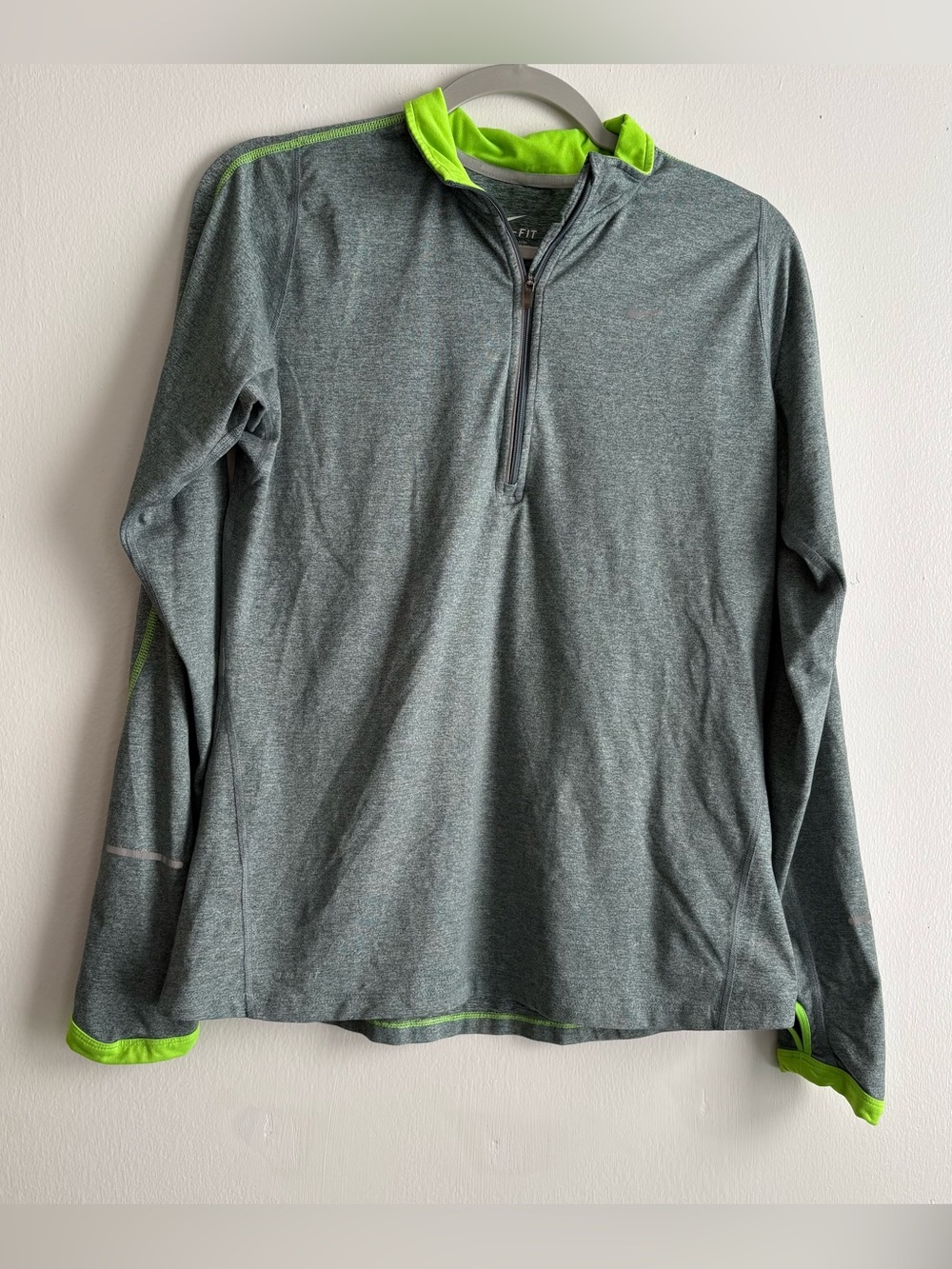 Nike Dri Fit Gray Quarter-Zip Athletic Pullover with Neon Green Trim Women’s M